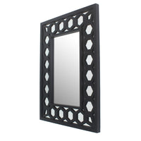 Rectangular Wooden Dressing Mirror with Lattice Pattern Design, Black - BM209114