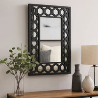 Rectangular Wooden Dressing Mirror with Lattice Pattern Design, Black - BM209114