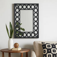 Rectangular Wooden Dressing Mirror with Lattice Pattern Design, Black - BM209114