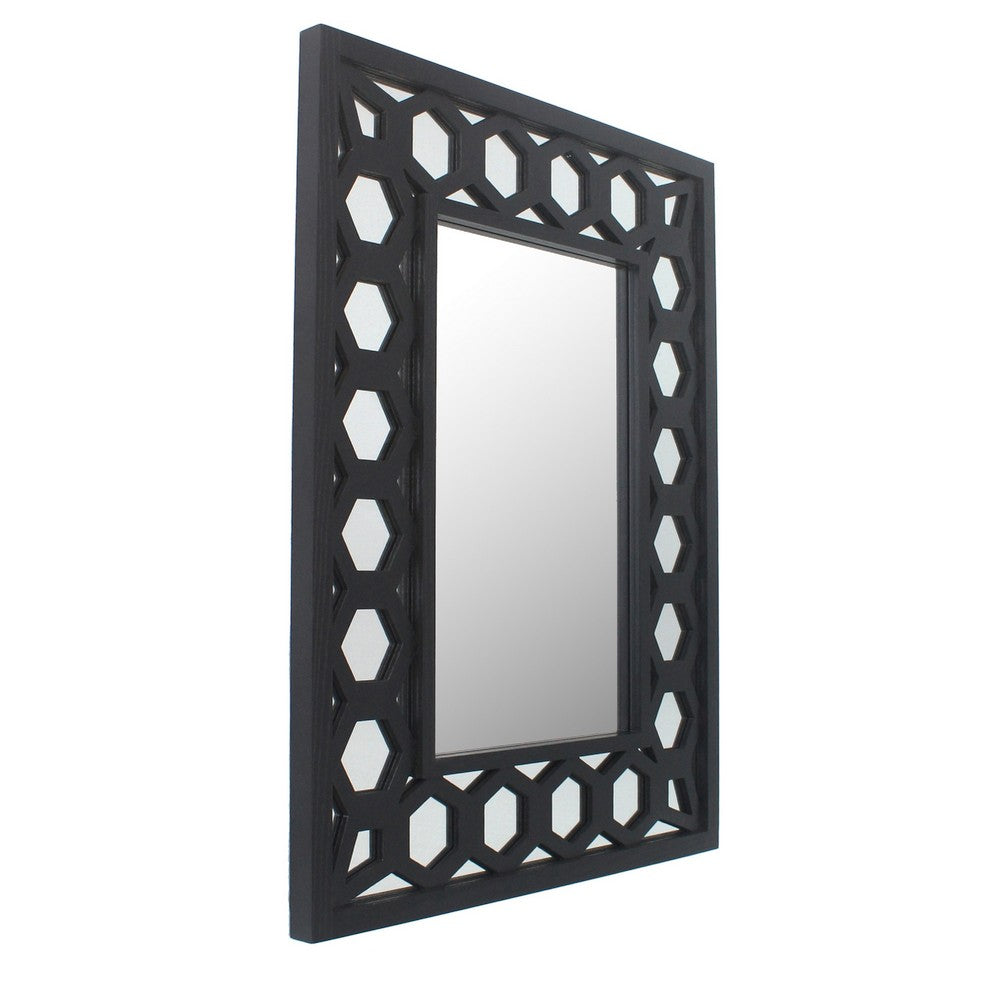 Rectangular Wooden Dressing Mirror with Lattice Pattern Design, Black - BM209114