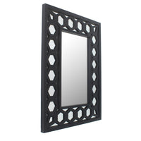 Rectangular Wooden Dressing Mirror with Lattice Pattern Design, Black - BM209114