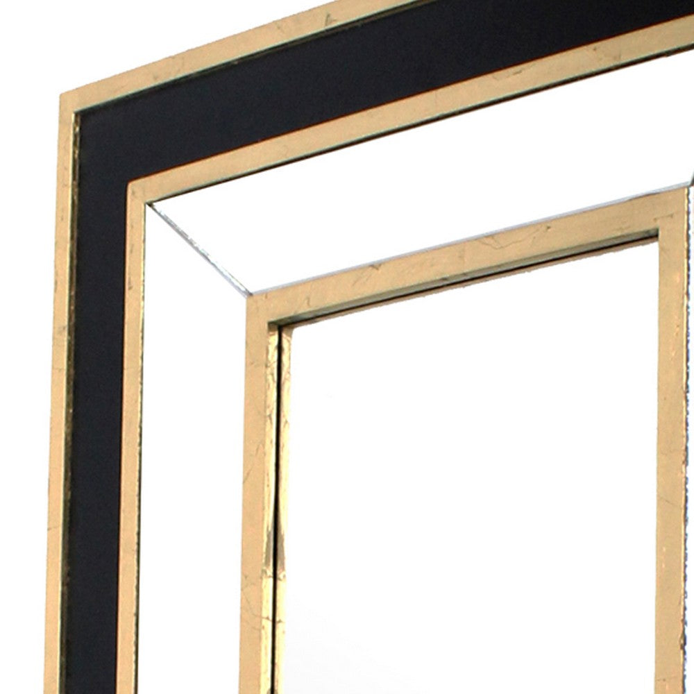 Rectangular Wooden Dressing Mirror with Beveled Edges, Black and Gold - BM209115