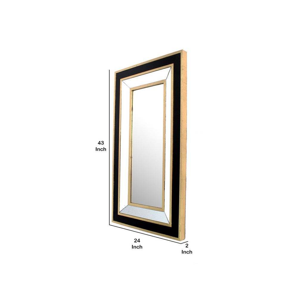 Rectangular Wooden Dressing Mirror with Beveled Edges, Black and Gold - BM209115