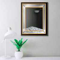 Rectangular Wooden Dressing Mirror with Beveled Edges, Black and Gold - BM209115