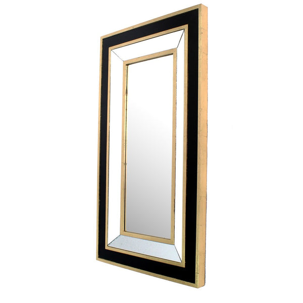 Rectangular Wooden Dressing Mirror with Beveled Edges, Black and Gold - BM209115