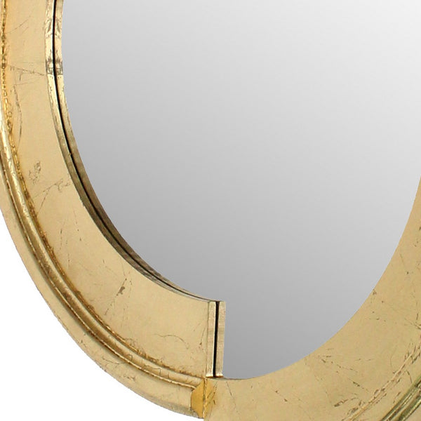 Semicircle Wooden Dressing Mirror with Interlaced Pattern Design, Gold - BM209116