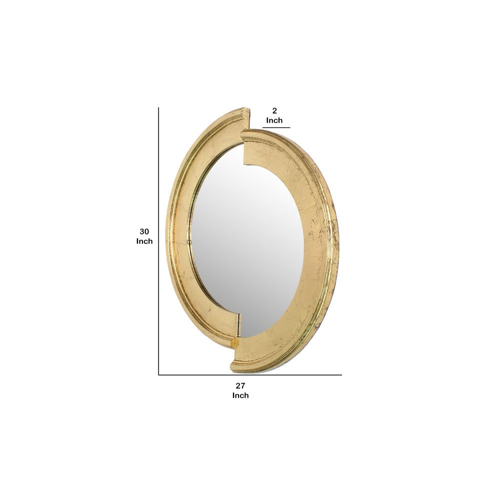 Semicircle Wooden Dressing Mirror with Interlaced Pattern Design, Gold - BM209116