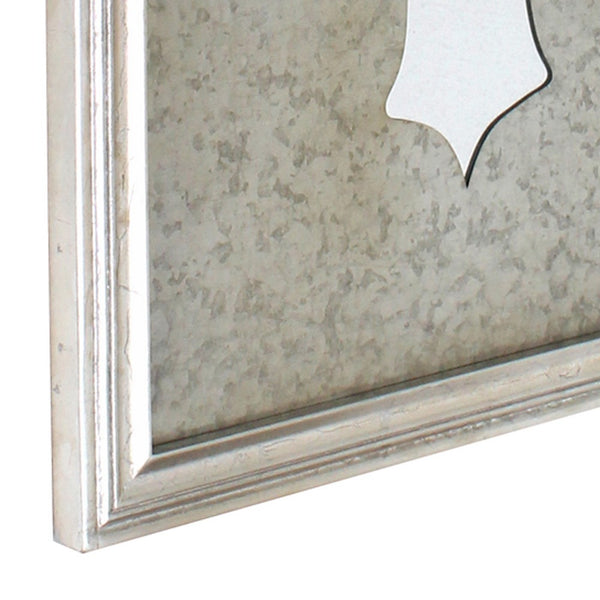 Rectangular Wooden Wall Decor Mirror with Pierced Milu Image, Silver - BM209117
