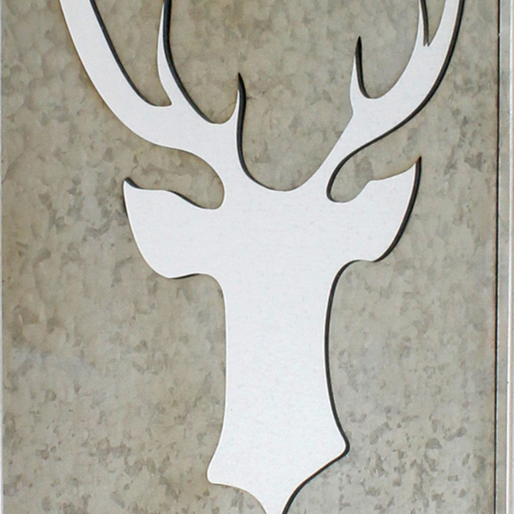 Rectangular Wooden Wall Decor Mirror with Pierced Milu Image, Silver - BM209117