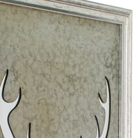 Rectangular Wooden Wall Decor Mirror with Pierced Milu Image, Silver - BM209117