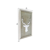 Rectangular Wooden Wall Decor Mirror with Pierced Milu Image, Silver - BM209117
