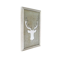 Rectangular Wooden Wall Decor Mirror with Pierced Milu Image, Silver - BM209117