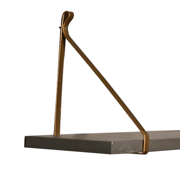 Rectangular Wooden Wall Shelf with Metal Holders, Gray and Gold - BM209118