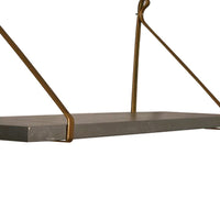 Rectangular Wooden Wall Shelf with Metal Holders, Gray and Gold - BM209118