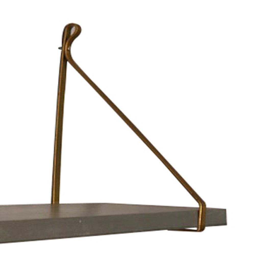 Rectangular Wooden Wall Shelf with Metal Holders, Gray and Gold - BM209118