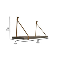 Rectangular Wooden Wall Shelf with Metal Holders, Gray and Gold - BM209118