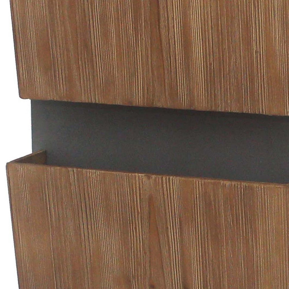 Wooden 2 Tier Functional Wall Magazine Rack, Brown and Black - BM209119