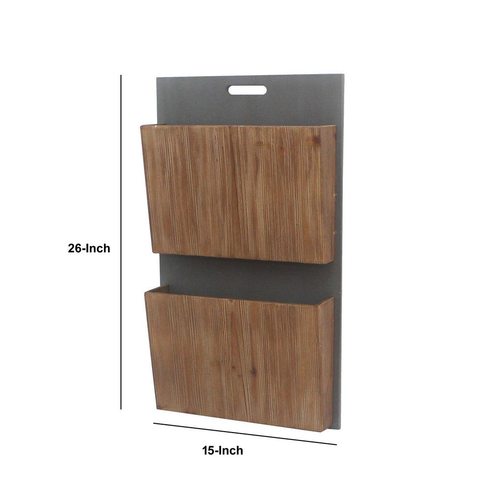 Wooden 2 Tier Functional Wall Magazine Rack, Brown and Black - BM209119