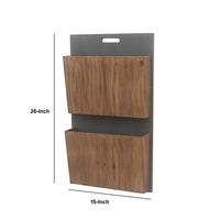 Wooden 2 Tier Functional Wall Magazine Rack, Brown and Black - BM209119