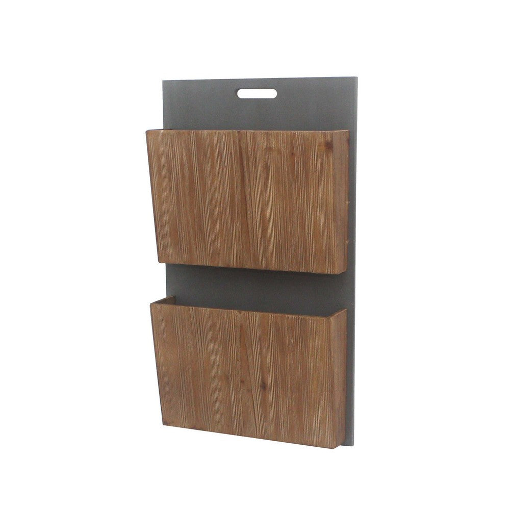 Wooden 2 Tier Functional Wall Magazine Rack, Brown and Black - BM209119