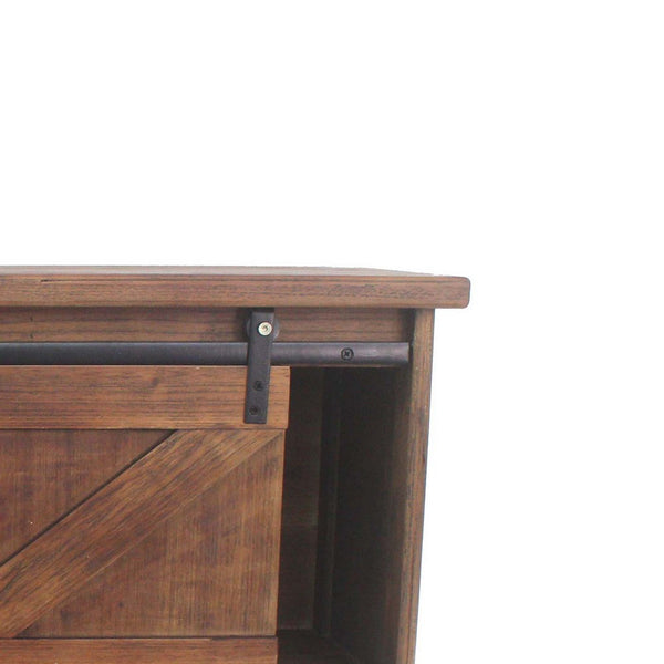 Wooden Wall Storage with 2 Sliding Doors and 5 Metal Hooks, Brown - BM209120