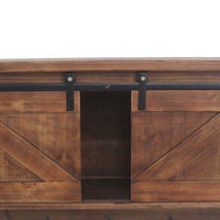 Wooden Wall Storage with 2 Sliding Doors and 5 Metal Hooks, Brown - BM209120