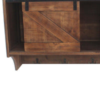 Wooden Wall Storage with 2 Sliding Doors and 5 Metal Hooks, Brown - BM209120