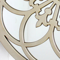 Round Wooden Mirrored Wall Decor with Floral Pattern Accent, Gold - BM209121