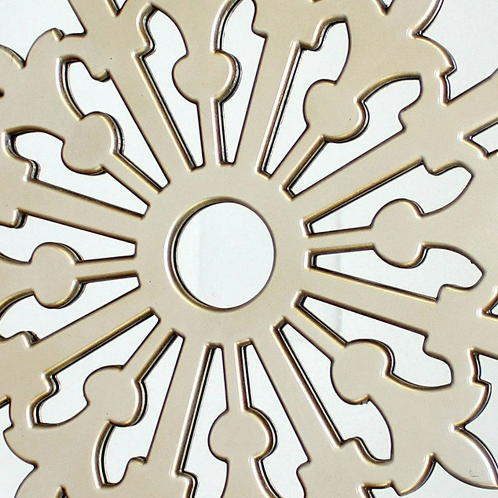 Round Wooden Mirrored Wall Decor with Floral Pattern Accent, Gold - BM209121