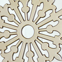 Round Wooden Mirrored Wall Decor with Floral Pattern Accent, Gold - BM209121