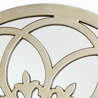 Round Wooden Mirrored Wall Decor with Floral Pattern Accent, Gold - BM209121