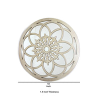 Round Wooden Mirrored Wall Decor with Floral Pattern Accent, Gold - BM209121