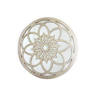 Round Wooden Mirrored Wall Decor with Floral Pattern Accent, Gold - BM209121