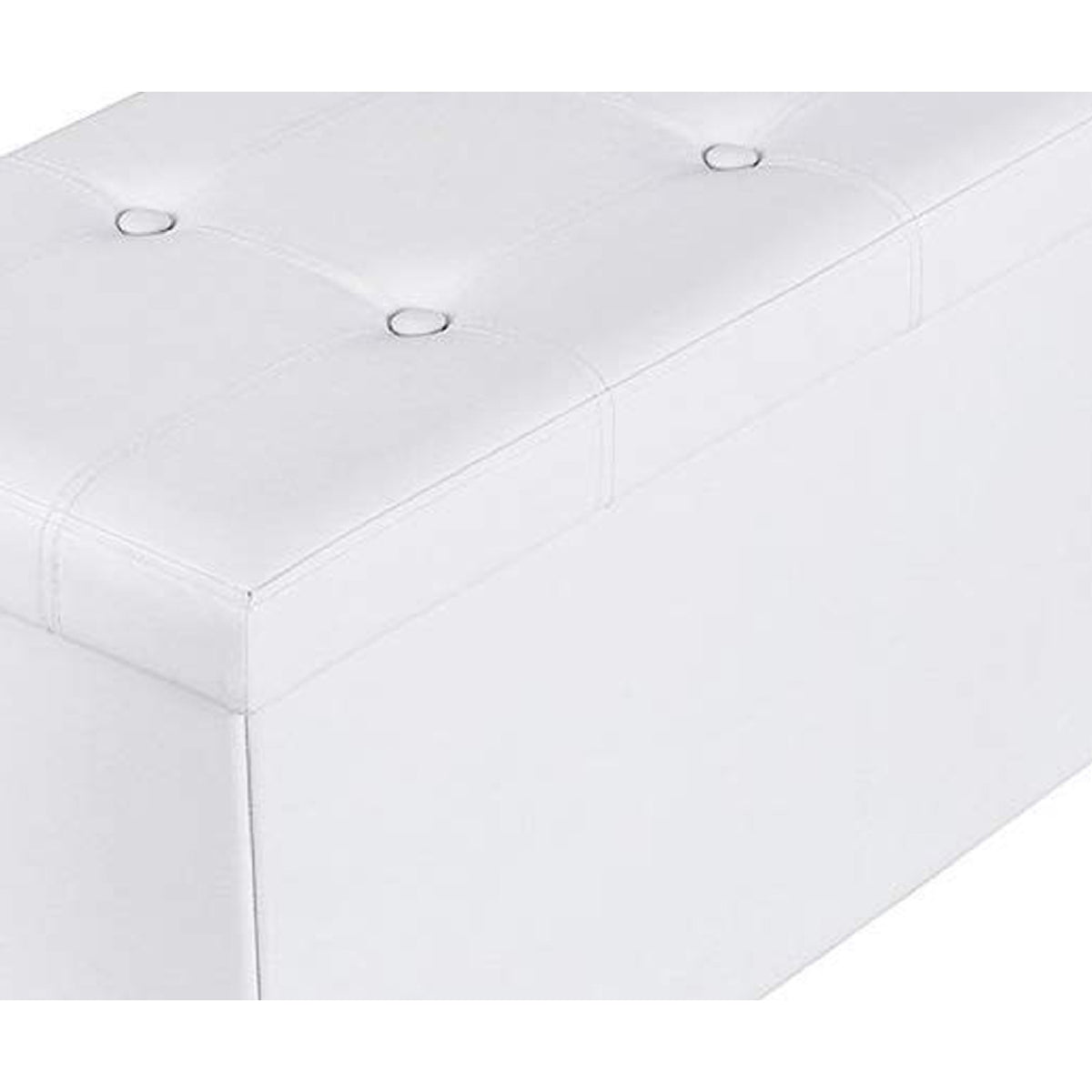 Rectangular Button Tufted Leatherette Storage Ottoman Bench, White - BM209153