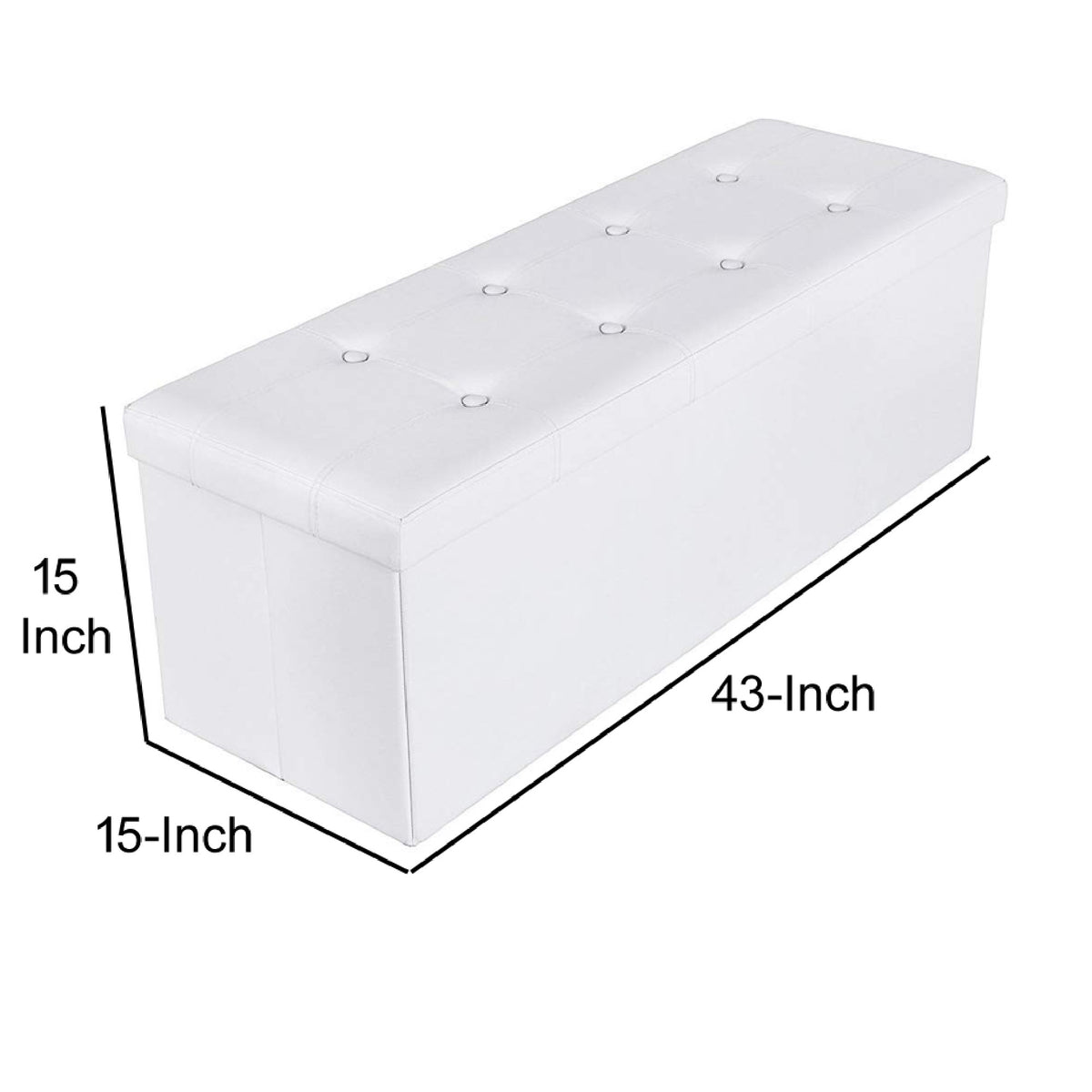 Rectangular Button Tufted Leatherette Storage Ottoman Bench, White - BM209153