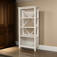 X Shape Back Bookcase with 3 Open Shelves and 1 Open Compartment in White - BM209264