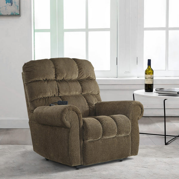 Fabric Upholstered Metal Frame Power Lift Recliner in Brown - BM209296