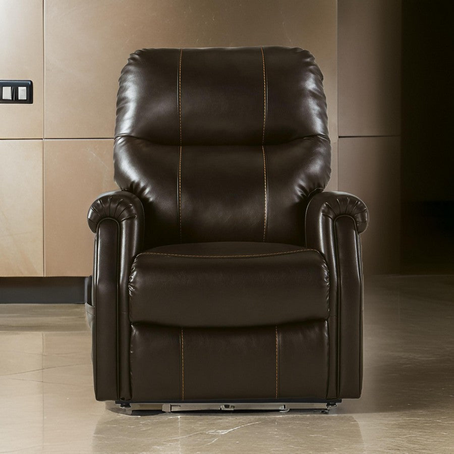 Leatherette Metal Frame Power Lift Recliner with Tufted Back in Brown - BM209308