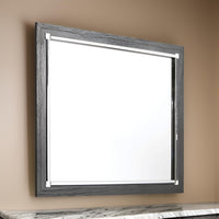 Contemporary Square Shape Bedroom Mirror with Wood Grain Texture in Gray - BM209334