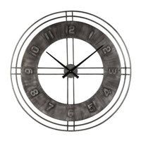 Industrial Round Metal Wall Clock with Roman Numerals in Gray - BM209373