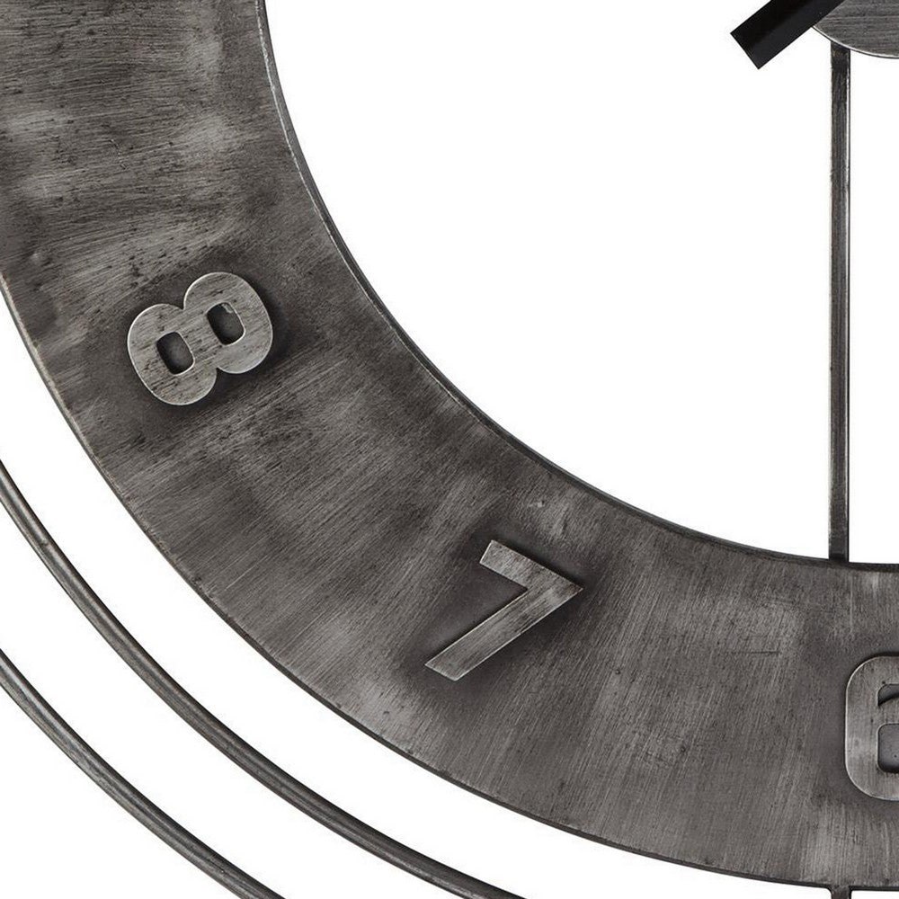Industrial Round Metal Wall Clock with Roman Numerals in Gray - BM209373