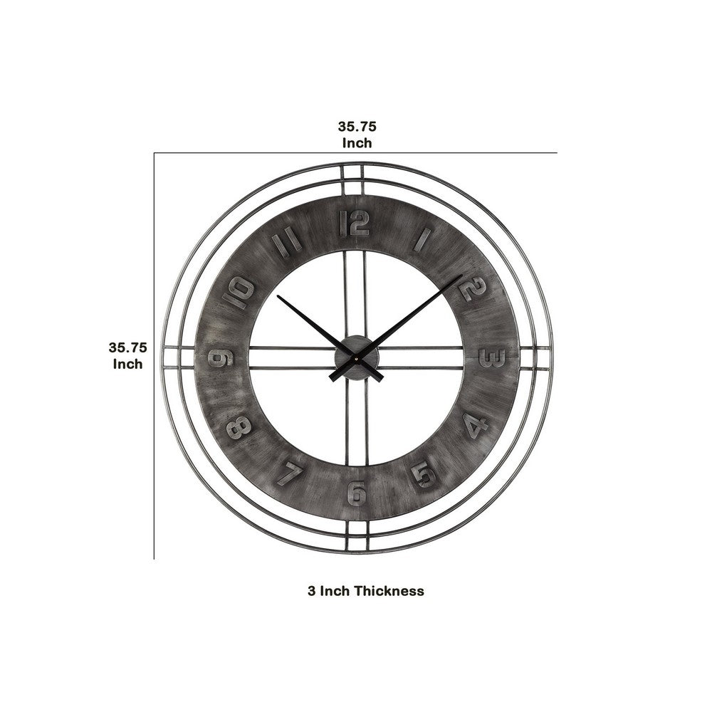 Industrial Round Metal Wall Clock with Roman Numerals in Gray - BM209373