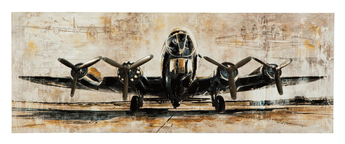 Gallery Wrapped Canvas Wall Art with Airplane Print, Brown and Black  - BM209415