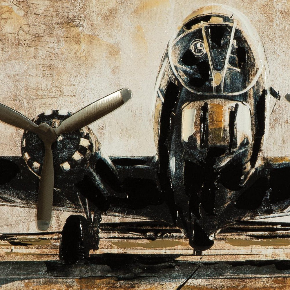 Gallery Wrapped Canvas Wall Art with Airplane Print, Brown and Black  - BM209415