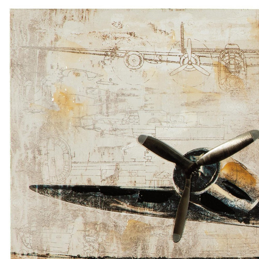 Gallery Wrapped Canvas Wall Art with Airplane Print, Brown and Black  - BM209415