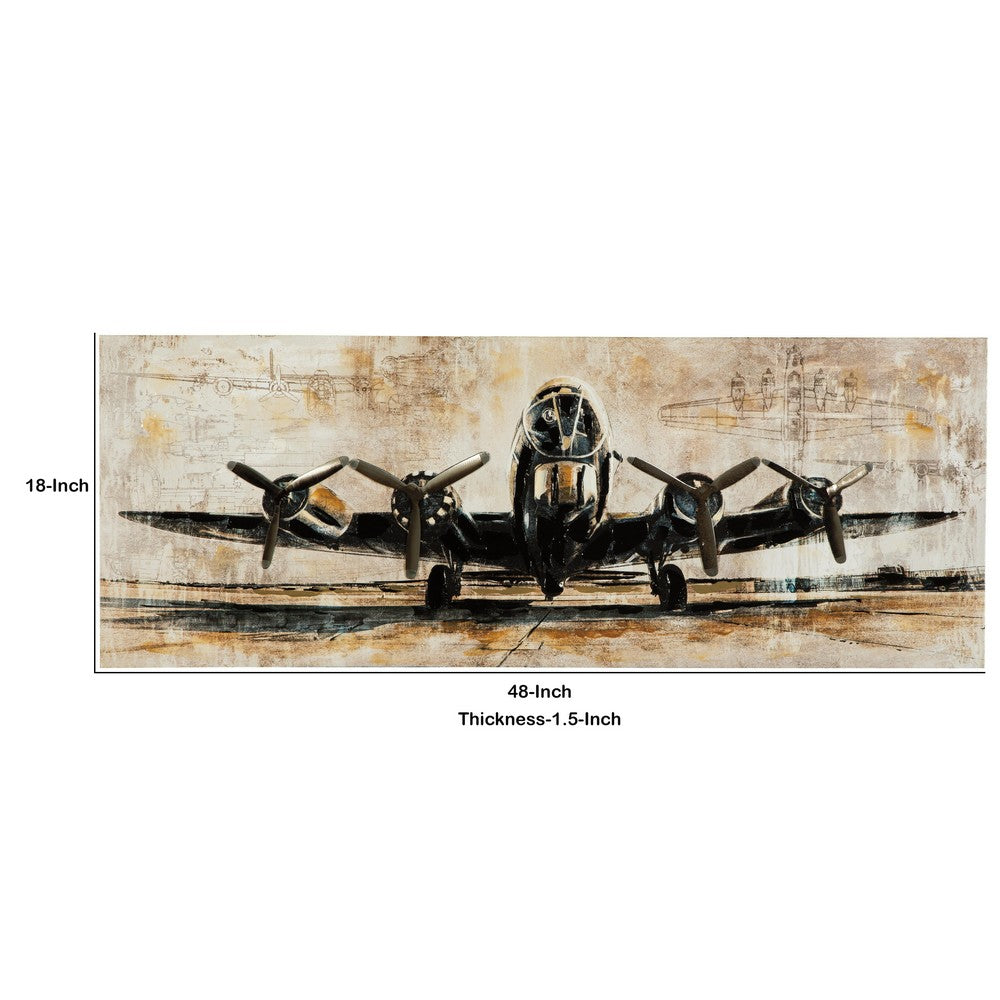 Gallery Wrapped Canvas Wall Art with Airplane Print, Brown and Black  - BM209415