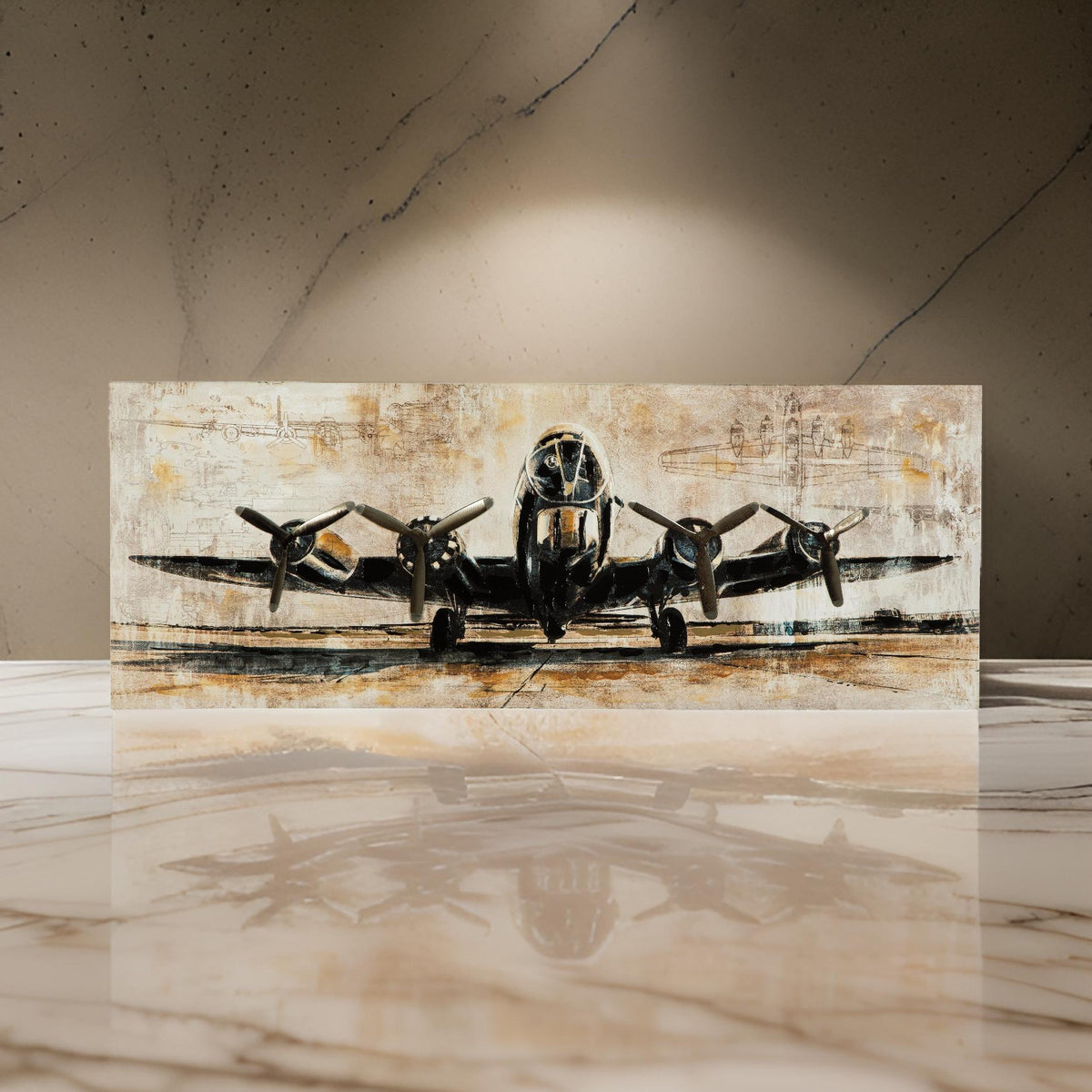 Gallery Wrapped Canvas Wall Art with Airplane Print, Brown and Black  - BM209415