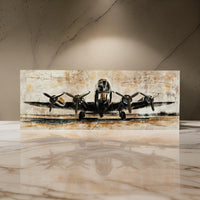 Gallery Wrapped Canvas Wall Art with Airplane Print, Brown and Black  - BM209415
