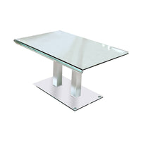 Metal and Glass Dining table with Dual Post Pedestal base, Chrome - BM209530