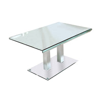 Metal and Glass Dining table with Dual Post Pedestal base, Chrome - BM209530